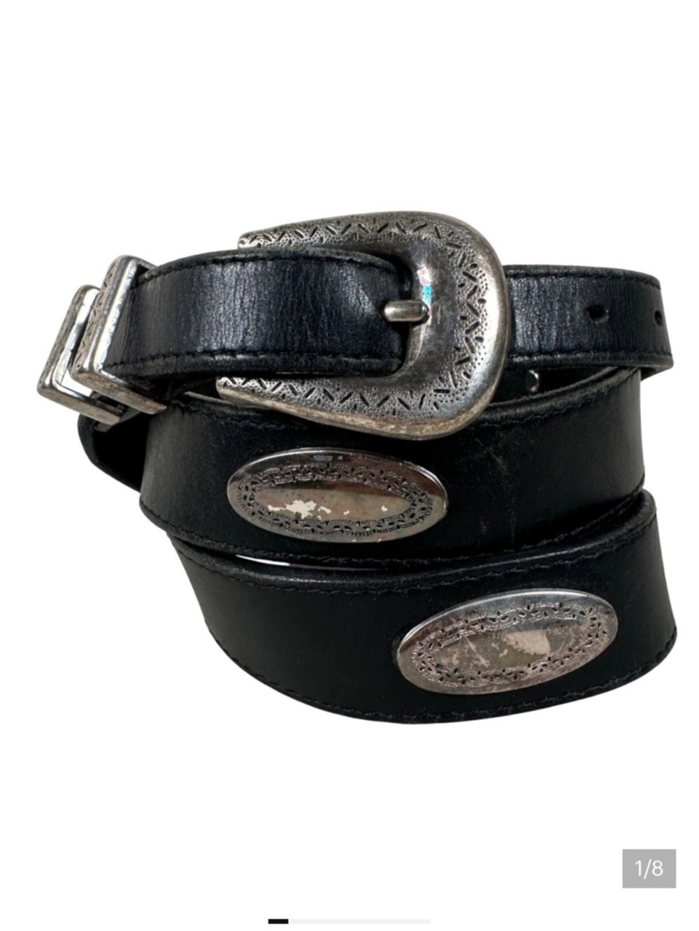 Brighton Womens Black Leather Western Belt Silver Concho Ornate Buckle 36 90s